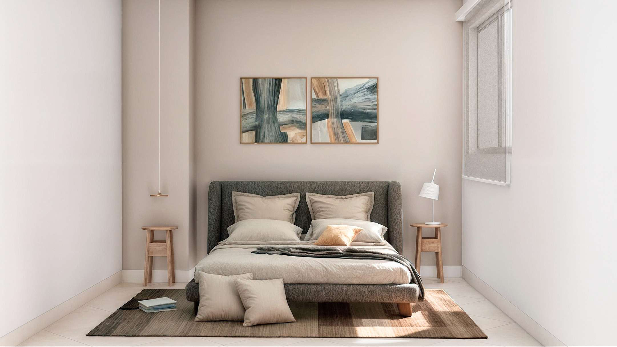 Render de una alcoba de un apartamento de Living 57, con closet